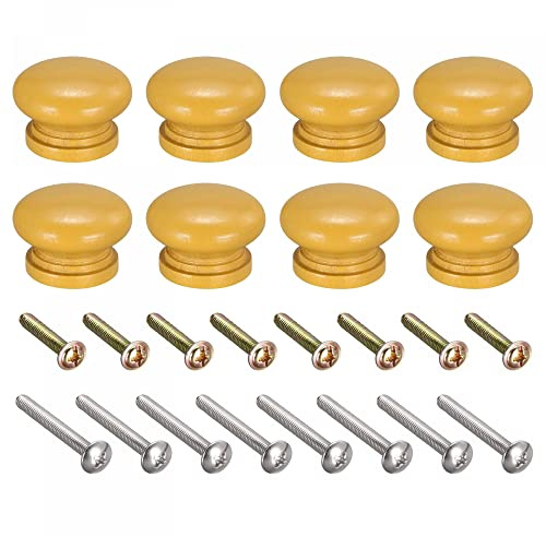 sourcing map Round Wood Knobs, 8pcs 33x23mm Pull Handles for Drawer with Screws Yellow