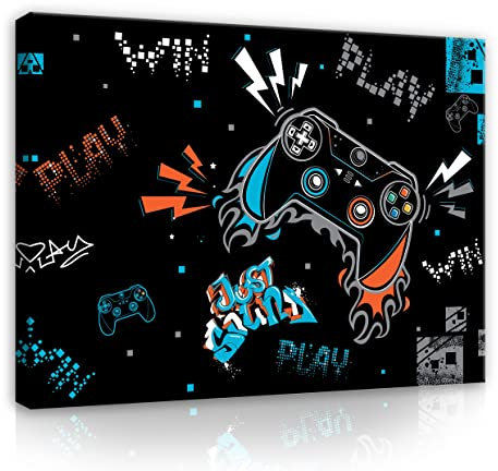 Leinwand Bilder Kinderzimmer Junge Gaming Gamer Canvas Leinwandbild Wandbild Wandbilder Wand Bild auf Leinwand Kunstdruck Kinderbilder Aufhängefertig (60x40 cm)