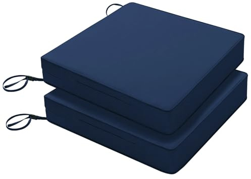 Favoyard Patio Chair Cushions 24 x 24 x 4 Inch Waterproof Outdoor Seat Cushions for Patio Furniture 3-Year Color Fastness Garden Sofa Couch Pads with Handle & Adjustable Straps Set of 2, Blue