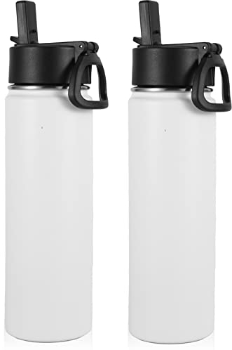 Volhoply 660ml Gourde Inox avec Paille 2 Paquets, Bouteille Isotherme Café Double Paroi avec Couvercle Sans BPA, Bottle Thermos Réutilisable en Métal Étanche pour Sport, enfant, Cadeaux(Blanc,2 Set)