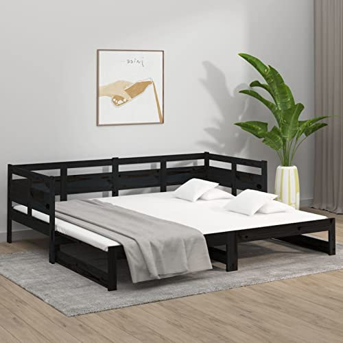 Norheim Sofá Cama Extraíble Cama Convertible en Cama Individual Cama Divan de Madera de Pino Estructura de Sofá Cama Diseño Moderno 2X(90x190) cm Negro