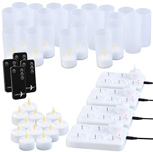 Lunartec Akku Teelicht-Kerze: 24er-Set Akku-LED-Teelichter mit Ladestation, Fernbedienung, 15 Std. (Teelichter elektrisch aufladbar, Kerzen zum aufladen, aufladbare)