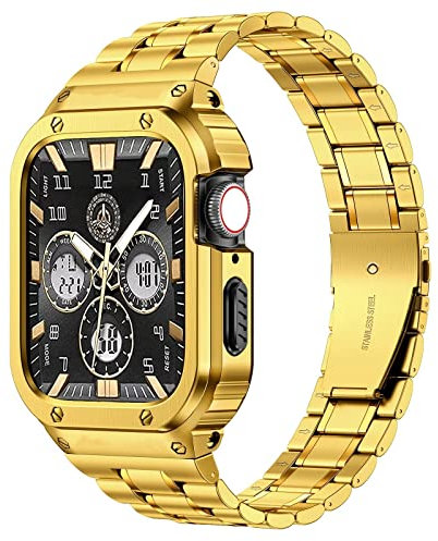 MioHHR Correas de Acero Inoxidable Compatible con Correa Apple Watch 40mm 38mm 41mm, Correa Metálica Resistente con Funda Protectora Para iWatch Series 9 8 7 6 5 4 3 2 1 SE SE2, Para Hombre