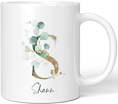 JUNIWORDS Tasse, Shaun, Name Anfangsbuchstabe Initial Alphabet Floral Buchstabe S Monogramm Motiv, Weiß (5480422)