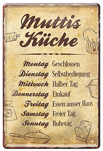 Muttis Küche Retro Blechschild - lustiges Küchenbild für Mutter Mama - 20 cm x 30 cm