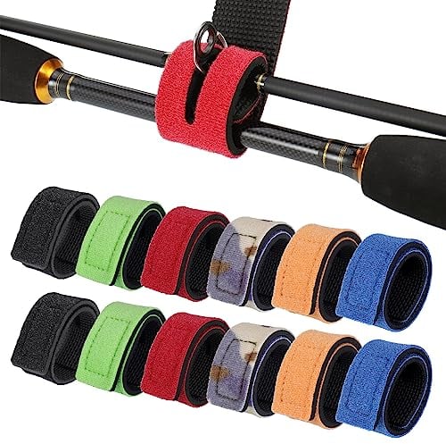 Angelruten Gurte 12 Stück Angelrute Gürtel 6 Farben Angelrutenriemen, Angel Rutenbänder, Elastische Rutenbänder Angeln Rutenband Klettbänder mit Schnalle für Angelruten (30cm)