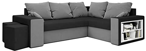 ALTDECOR Ecksofa mit Schlaffunktion und Bettkasten, Polstercouch in U-Form rechts angeordnet, rückenecht gepolstert, ideal als Gästebett DALS - 244x180x90cm Schwarz/Grau