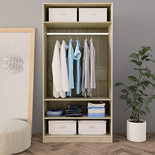 Tidyard Kleiderschrank Garderobe Kleidungsaufbewahrung Kleiderständer Dielenschrank Lagerschrank Schrank Garderobenschrank Mehrzweckschrank Kleiderschränke Sonoma-Eiche 100x50x200 cm Holzwerkstoff