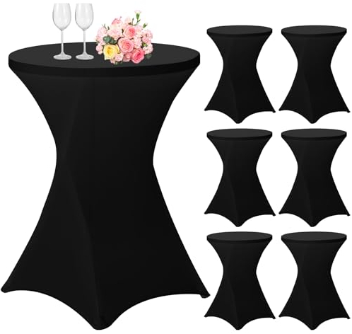 6er-Set Stretch Stehtisch Husse für Bistrotisch Ø 80-85 cm Spandex Stretch Tischdecke, Verstärkung im Fußbereich, Für Hochzeit Geburtstagsfeier Hussen für Stehtische und Bistrotische(80×110cm,Schwarz)