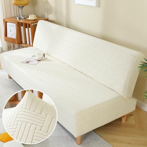 Surwin Housse de Clic Clac élastique Canapé 2/3 Places, Peluche Hiver Housse de Canapé sans Accoudoir Couverture de Canapé-lit Universel Tout Couvert Canapé Pliant Protecteur (120-150cm,Blanc)