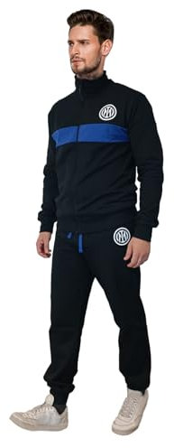 Inter Tuta Casa Uomo Ragazzo in Felpa Garzata Con Zip, Pantalone, Nero Azzurro, Prodotto Ufficiale