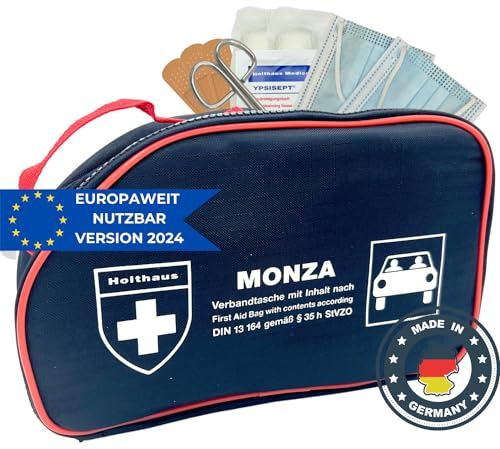 HierBeiDir Erste Hilfe KFZ-Verbandtasche - nach aktueller Norm 2024/2025 DIN 13164:2022 (StVO konform) – Verbandkasten für gesamt Europa – MADE IN GERMANY