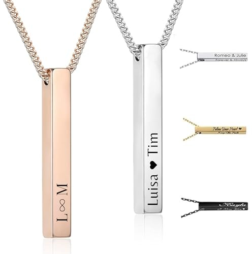 Pärchen Kette mit Gravur Herren oder Damen | Personalisierte Kette mit Namen – Perfektes Geschenk für Muttertag, Ostern, Paare, für Sie und Ihn – Graviert mit Datum, Herz, Unendlichkeits-Symbol