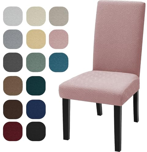 YSTELLAA Housse De Chaise 6 Pièces, Extensible Housse Chaise Salle A Manger, Amovible Lavable pour Protéger, Pavec Bande Élastique pour Un Ajustement, Doux Confortable, Gris Rosé