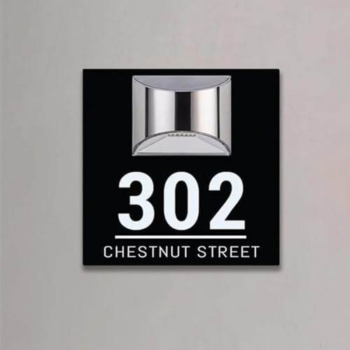 House Numbers Plaques with Solar Lights,Personalised Square House Signs for Outside LED Light Modern Residential Address Plaque Outdoor House Number Street Name Door Plates (Black and White)