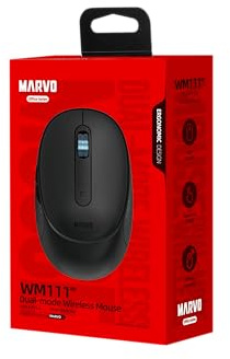 MARVO WM111-BK Kabellose Maus Dual-Mode (Bluetooth 5.2 & 2.4 GHz), 6 Programmierbare Tasten, 3 Stufen DPI bis 1600, Wiederaufladbarer Akku 500 mAh, USB-C, Leises Klicken