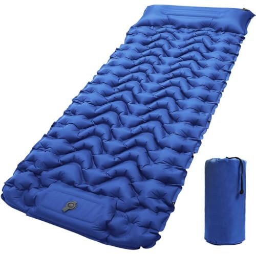 GYPWAN Isomatte Selbstaufblasend, Camping luftmatratze Selbstaufblasend mit Integrierten Kopfkissen Outdoor Campingmatte Faltbar Thermo Matte Schlafmatte Für Zelt Trekking Strand,Blau