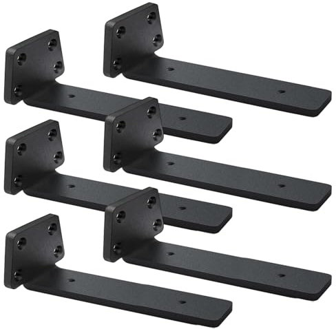 MLOQI 6 Pezzi Staffe per Mensole Pesanti Industrial, Reggimensola, Reggi Mensola da Muro, Staffe a L, 5 mm di Spessore con Viti (25 cm)