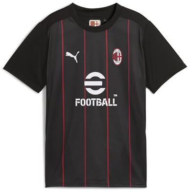 A.C. Milan - T-Shirt Prematch, Bambini e Ragazzi, Maglia da Calcio e da Allenamento a Maniche Corte, con Logo AC Milan e Puma, Prodotto Ufficiale, Nero, 10 Anni