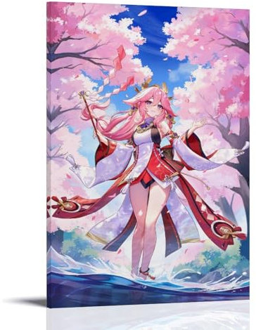 FBBINKA Game Genshin Impact Yae Miko, Wohnzimmer-Dekor, moderne ästhetische Wandkunst, Poster, Geschenk für Freunde, Rahmen-Stil, 40 x 60 cm