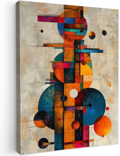 MuchoWow© Impression sur Toile Photo Peinture 50x70 cm Tableau Decoration Murale Chambre Salon Maison Deco Cuisine Vintage - Art Moderne - Orange - Formes Géométriques