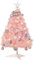 24 Inch 2 FT Pre-lit Mini Christmas Tree, DECSPAS Small Tabletop Pink Christmas Tree with LED Lights Hanging Ornaments and Tree Skirt Valentines Decorations for Valentine's Day Gift Holiday Party Home