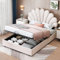 Sapgaks Lit Coffre 140x200 avec tête de Fleurie,Cadre de lit Adulte 140x200 avec sommier à Lattes,2 Personnes avec Rangement,Double,Tissu Velours Doux pour la Peau,Beige