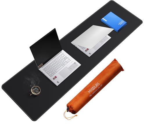 Mydours Premium Schreibtischunterlage XXL, 150x40cm, PU-Leder Oberfläche & rutschfeste Wildleder-Rückseite, Gaming Mauspad mit Kratzerschutz, Tischunterlage wasserdicht (Schwarz)