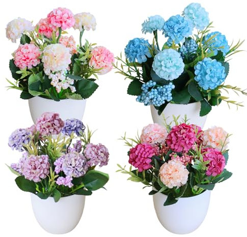 4 Piezas Mini Ecologización Artificiales Crisantemo Bola Macetas Plantas Flores en Maceta Falsas Plásticas Pequeñas Artificiales Verde Plantas para Interior Exterior Flores DIY Decorativas(4 Colores)