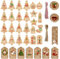 Weihnachten Kraftpapier Etiketten, 150 Stück 35 Verschiedene Designs Geschenkanhänger Etiketten mit 100 Stück Juteseil & 50 Stück Rotes und Weißes Seil für Weihnachten Dekoration 7 x 4cm/7.6 x 5.2cm