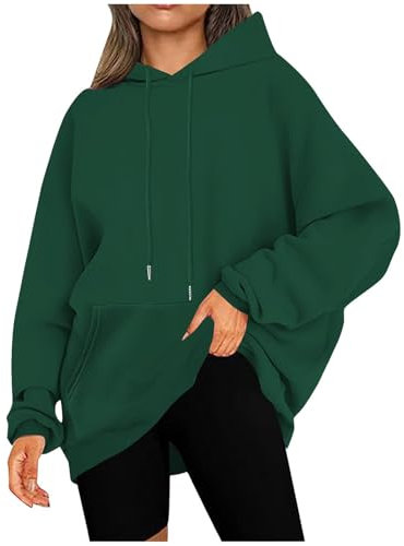 KOG Hoodie für Damen Baumwolle Kapuzenpullover Einfarbig Sweatshirt mit Kapuze Mode Kleidung Oberteile Elegante Oberteil Casual Frau Elegant Lose Grün XXL