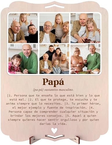 nagu® Papá. Regalos para Padres. Cuadro Personalizado con Foto para Cumpleaños o Día del Padre. Tarjeta Regalo de Madera 30 x 22 cm para Regalos Personalizados. Incluye letras y numeros adhesivos.