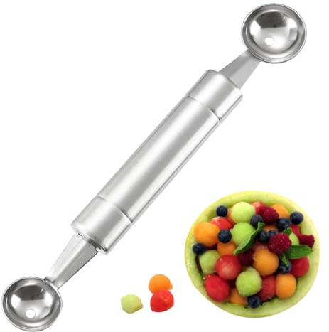Doppelter Melonenkugelformer/Kugelausstecher, Melonenlöffel Doppelköpfiger -Kugelausstecher/Kugelformer/Aushöhllöffel, Obstschaufel,Rostfreier Edelstahl Melo ne Kugel Löffel, 20cm