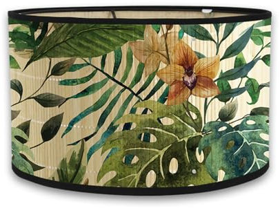 FANSU Abat-Jour En Abat, Forêt Tropicale Humide Jour Tambour Vintage Abat, Abat-jour de Lampe de Table Lampadaire de Table Plafond Lustre Abat-Jour Décoration (30 * 20cm,Feuilles de tortue)