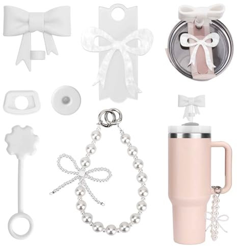 5-teiliges Becher-Zubehör-Set,kompatibel mit Stanley 40oz Tumbler, inkl. Silikon-Strohhalmabdeckung,Namensschild für den Deckel,auslaufsicherem Stopfen und Griffanhänger für 40oz Tumbler mit Henkel
