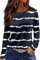 Langarmshirt Damen Rundhals Streifen Sport Langarm geometrischem Druck Tunika Shirt Elegant Casual Oberteile Vintage Langarmshirt Mode Landhausmode Atmungsaktiv Freizeit