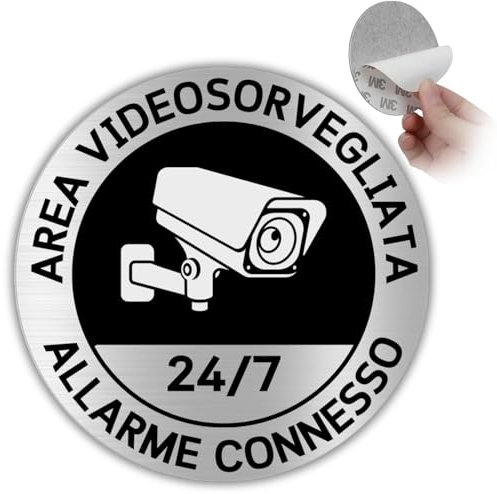 LEIASA | Segnale Adesivo Cartello Videosorveglianza - Spessore 0.8 mm - Diametro Ø 100 mm - Alluminio - Cartello Allarme Zona Videosorvegliata - (Segnale di allarme)