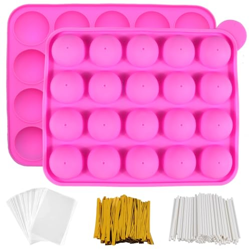 301 Stück Cake Pop Form Set, Silikon Cake Pop BackformIdeal | mit 20 Kavitäten Silikon, 100 Sticks, 100 Wrapper, 100 Twist Ties