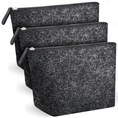 Xuniea 3 Stück Filz Kosmetiktasche, 24 x 15 x 6 cm, Dunkelgrau