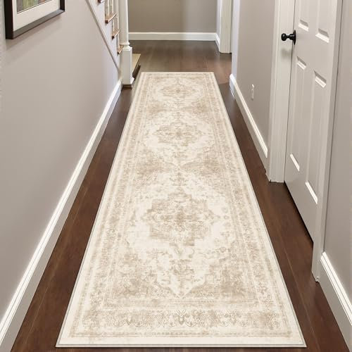Vintage Beige Waschbarer Teppich 60x240cm LäUfer Flur rutschfest Weich Vorzimmer Tepich Kurzflor Schlafzimmer Retroteppiche KüChe Bedroom Brücken Hallway Carpet