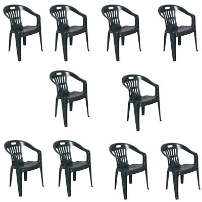 Dmora - 10er Set Gartenstühle Bisceglie, Gartensitz, Für drinnen und draußen, Mit Armlehnen und stapelbar, Made in Italy, 56x55 h78 cm, Grün