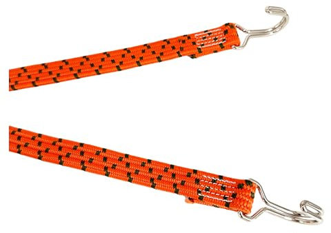 Cuerda Elástica con Ganchos de Acero, 150cm, 120% Estiramiento, para Viajes, Mudanzas, Camping, Almacenaje. Naranja.