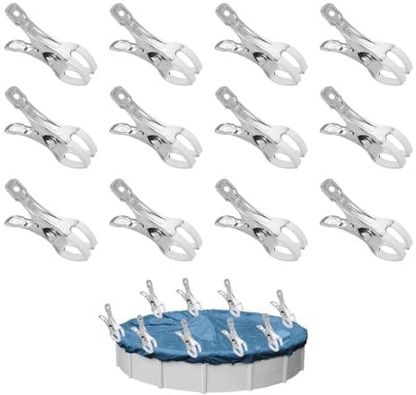 12 Pièces Métalliques pour Pince a Ressort, Serre de Jardin Pinces de Fixation avec Feuille de Protection, Pinces pour Piscines Hors Sol, Pinces à Forte Tension pour Bâche de Couverture