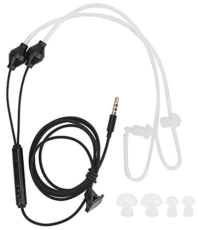 WOHPNLE Leichte Luftschlauch-Kopfhörer, strahlungsfreie Ohrhörer mit freihändigem Mikrofon, EMF-freie Ohrhörer für 3,5-mm-Noir-Buchse, sicherer und klarer Ton, integrierte (Schwarz)