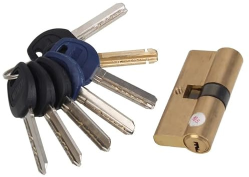 Cylindre de serrure à 5 goupilles en laiton satiné, 65 mm (32,5 x 32,5 mm), avec 7 clés, 1 pièce
