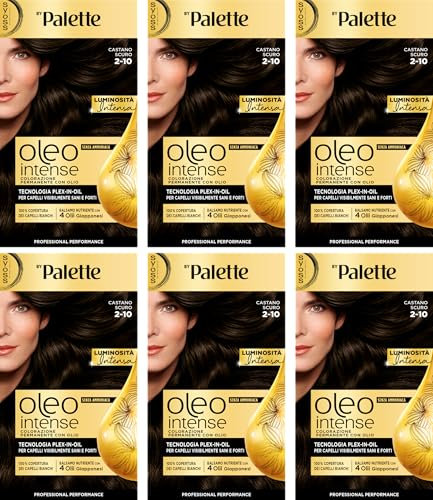 Syoss by Palette Oleo Intense, colorazione permanente, copertura professionale capelli bianchi, 2-10 Castano Scuro, confezione da 6