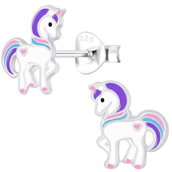 Monkimau Mädchen Ohrringe Einhorn | Ohrstecker aus 925 Sterling Silber | Kinderohrringe hypoallergen