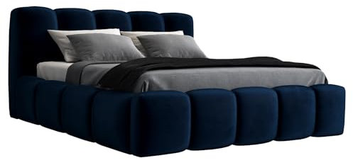 A&J MöbelLand Polsterbett 160x200 mit Bettkasten und Lattenrost – Sonic, Bett mit Matratze und Stauraum in Dunkelblau
