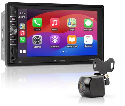 Caliber Radio de coche Bluetooth inalámbrico Apple CarPlay, radio de coche con pantalla de 7 pulgadas, pantalla táctil de coche, 2 DIN, cámara trasera incluida, con Android Mirror Link, 4 x 100 W