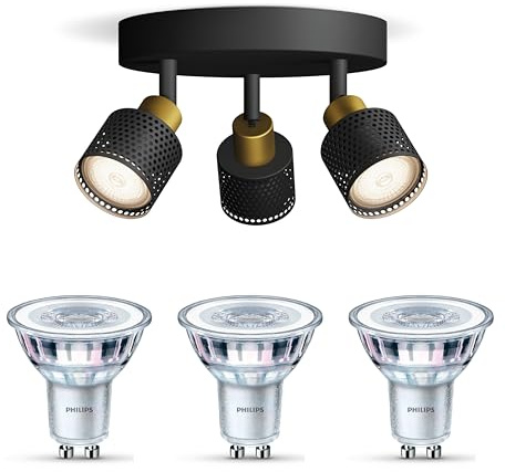 Philips Niall Aufbaustrahler (Schwarz/Gold) - 3-Flammig - Nicht dimmbar | Deckenstrahler - GU10 - Warmweiß